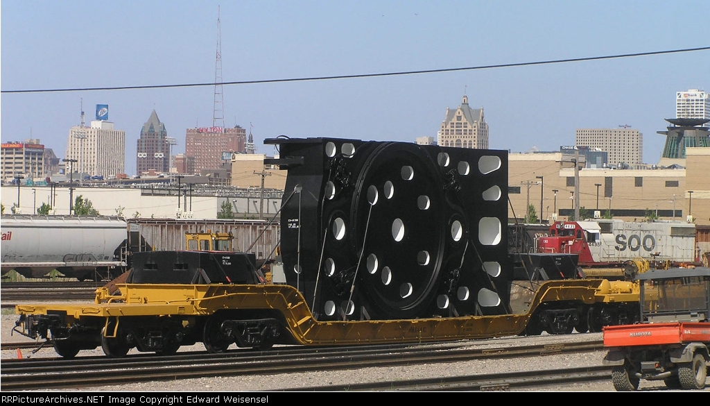 P+H Harnischfeger 8-axle 4-truck heavy-duty flat - with 50,000# counterweights on each end